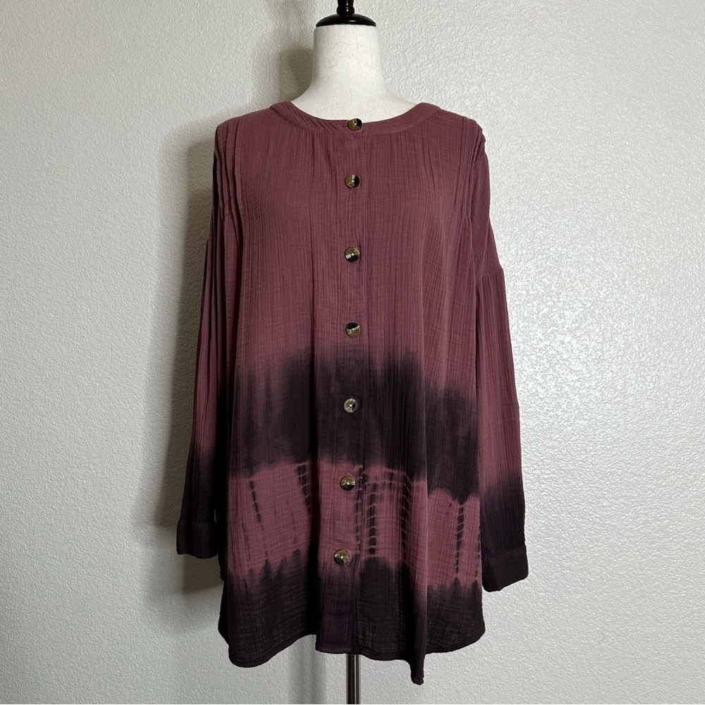 J. Jill Purejill Gauzy Tie Dye Lagenlook Button Down Tunic Top, Sz Large